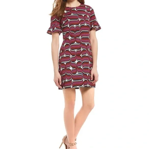 Trina Turk Swirly Art to Wear Dress Darling Bell Sleeve Y2K size 4 - Picture 1 of 12